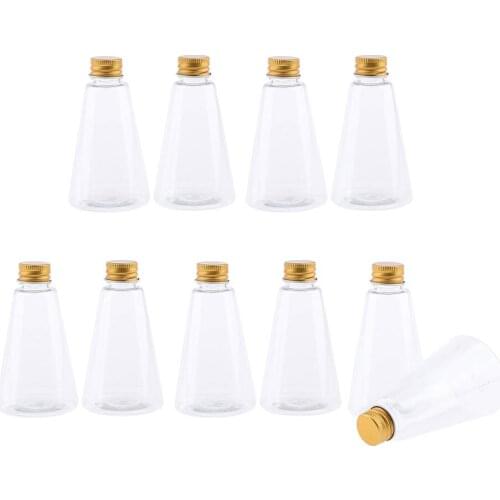 10, Clear, 3 oz, Conical Flask Makeup Jars, Mini Travel Lotion/Shampoo/Cream Filling Bottles with Golden Aluminum Screw Caps