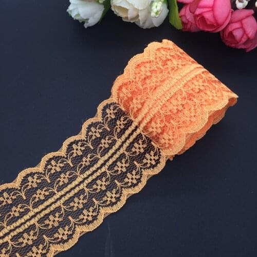 10yards/lot 45mm Wide Orange Bilateral Handicrafts Embroidered Net Lace Trim Ribbon Wedding/Birthday/Christmas Decorations