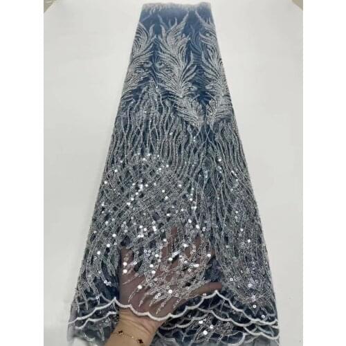 5yards/pc) Wonderful embroidered tube beads sequins French net lace gradient color African tulle lace fabric for party FJY430