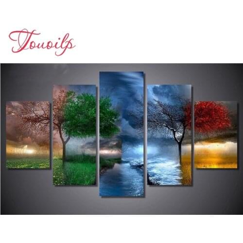 5d diy diamond painting four seasons trees cross stitch square diamonds full 3d diamond embroidery 5pcs/set needlework home arts