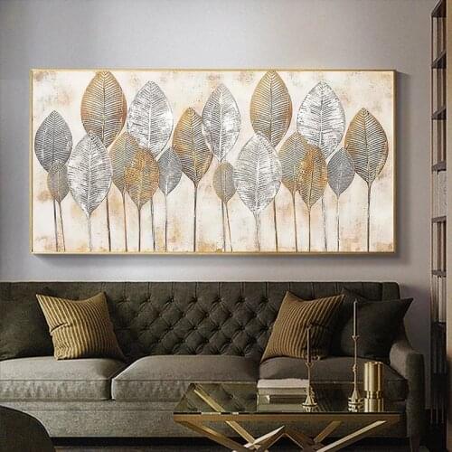 Abstract Golden Leaves Canvas Painting Modern Posters and Prints Nordic Cuadros Wall Art Picture for Living Room Home Decoration