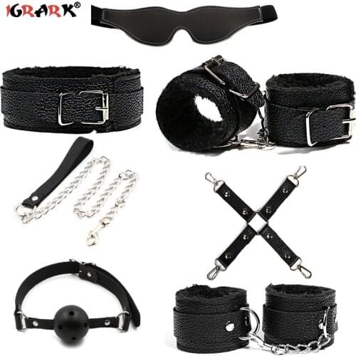 Sex Toys for Adults 18+ Couples Leather Handcuffs BDSM Bondage Set Gag Erotic Products Intimate Goods Adult Supplies Sex Shop
