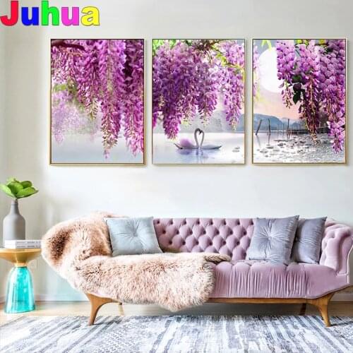 Purple Flower Tree Swan Lake DIY diamond painting full drill mosaic landscape diamond embroidery diamond stitch home decor