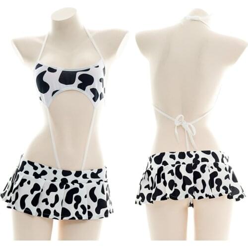 Anime Sexy Cow Cosplay Costume Cute Women Girls Kawaii Outfit Lolita Bikini Bodysuit Bondage Mini Pleated Skirt Drop Ship