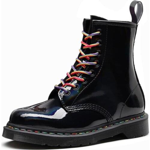 Martin boots rainbow patent leather British style mirror gradient short boots laser Genuine Leather boots trend men women shoes
