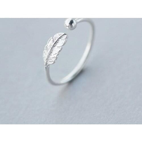 DAIWUJAN Real 925 Sterling Silver Feather Opened Ring Adjustable Fine Jewelry For Women Girls Party Elegant Accessories
