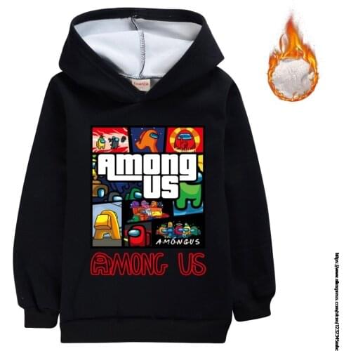 Kids 2-16 Years Among Us Birthday Boys Sweatshirts Plush Hoodies Childrens Clothing Baby Keep Warm Hoodies Sweatshirts