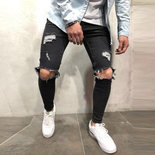 2021 Fashion Ripped Slim Jeans For Mens Autumn Streetwear Casual Denim Trouser Vintage Men Spring Mid Waist Solid Pencil Pants