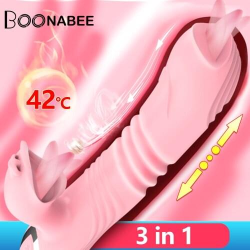 Dildo Vibrator for Women Heating Telescopic Rotating Vibrator Tongue Licking Clitoris G-spot Stimulator Adult Sex Toys for Women