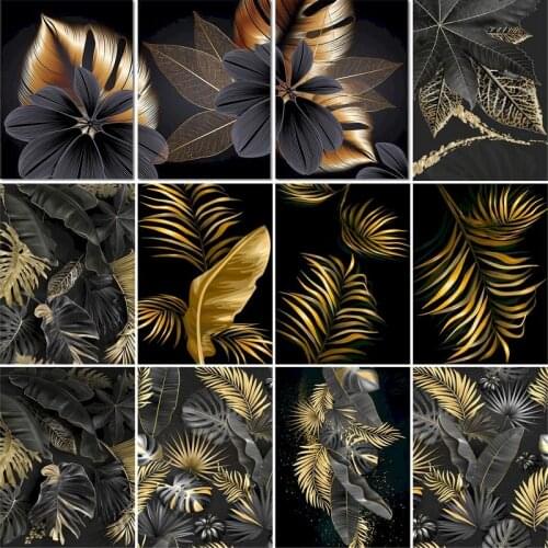 GATYZTORY 60x75cm Frame Diy Painting By Numbers Golden Leaf Landscape Picture By Numbers Kits Modern Home Wall Art Decors