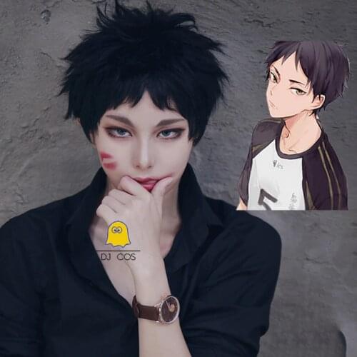 Haikyuu!! To The Top No.5 Keiji Akaashi Short Black Cosplay Wig Fukurodani Academy Heat Resistant Cosplay Costume Wig + Wig Cap