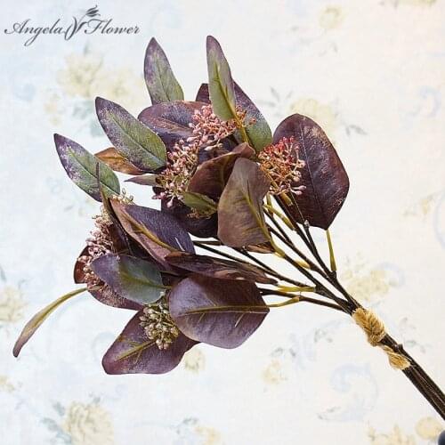 Handmade 5 branches fruit oval artificial eucalyptus leaves bunch of money leaves home decor ornaments fake flowers green plants