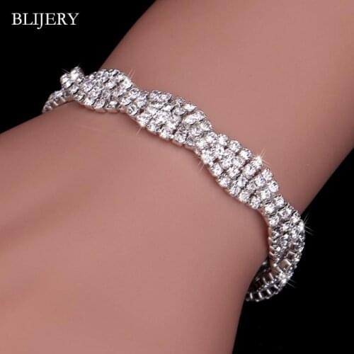 BLIJERY Silver Color Twisty Bracelets & Bangles for Women Rhinestone Crystal Bridal Bracelets Wedding Jewelry Birthday Gifts