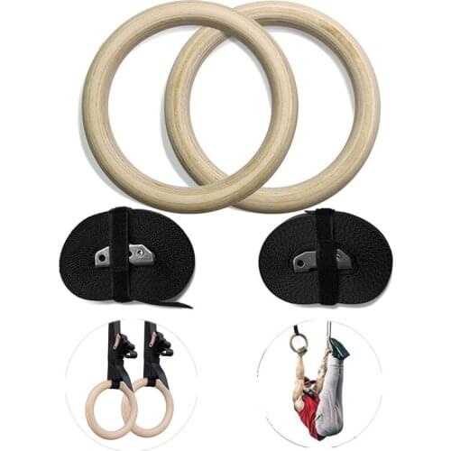 2Pcs Sports Wooden Rings Fitness Gymnastic Rings Artistic Gym Exercise Crossfit Pull Ups Muscle Strength Training Equipment