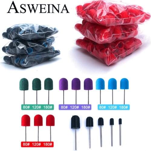50pcs/Set Nail Sanding Caps With Rubber Milling Cutter Polishing Electric Manicure Exfoliation Clean Burr Nail Grinding Tools