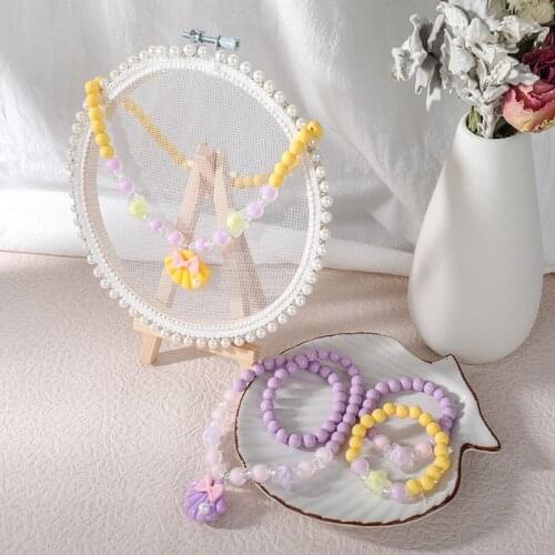 Makersland Shell Pendant Necklace Bracelet Sets Cute Princess Beads For Children Jewelry Trend Friendship Bracelets For Girls