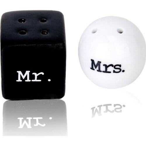 Round Square Ceramic Mr.and Mrs.Salt Pepper Shakers Canister Set Wedding Gift