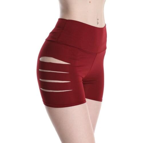 New Summer Skinny Solid Short Shredded Biker Shorts Hollow-out Shorts Women Casual Shorts Workout Waistband