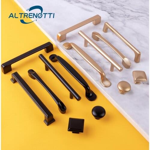 Metal Furniture Cabinet Drawer Handle Aluminum Gold Black Modern Room Kitchen Cupboard Wardrobe Door Pull Dresser Closet Knob