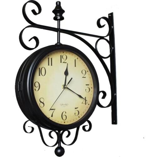 Minimalist Double Sided Wall Clock Large Silent Metal Mediterranean Wall Clock Vintage Living Room Duvar Saati Home Watch AB50WC