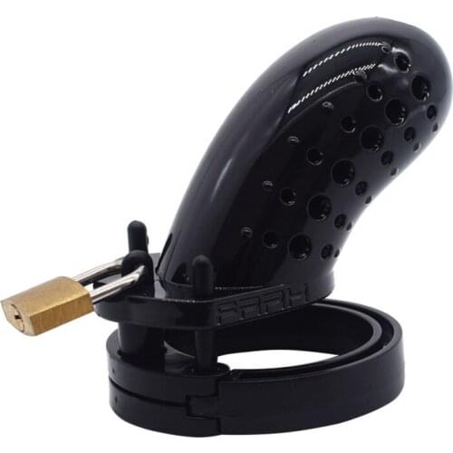 Male Cock Cage Breathable Plastic Chastity Device Various 5 sizes Ring matched With Brass Lock Sex Products Penis Ring