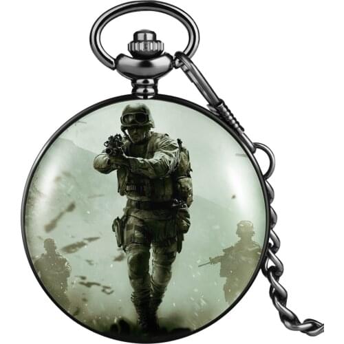Male Present Pocket Watch Brave World War II Soldier Pattern Numeral White Big Dial Quartz Watch Collection The Best Gift Men
