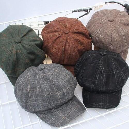 Korean Retro Octagonal Cap Newsboy Beret Hat Warm Autumn Winter Hats For Men Male Women Handsome Plaid Casual Hat Beret Cap 2018