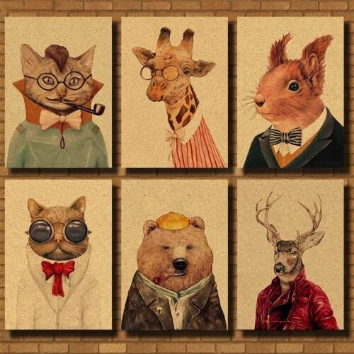 Animal Stickers Painted The bear Giraffe Pet Decor Vintage Kraft Paper Funny Poster Coffe Bar Decorated Wall Sticker For Kids R