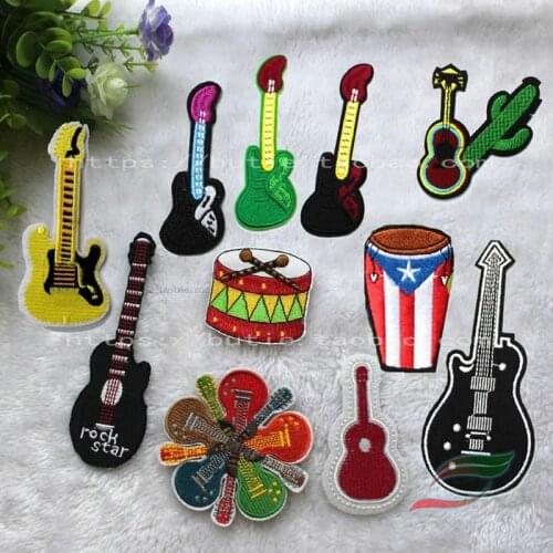 Embroidery Guitar Color Drum Rock A524 Adhesive Cloth Rockstar Clothes Patch Sticker Music Theme Badge