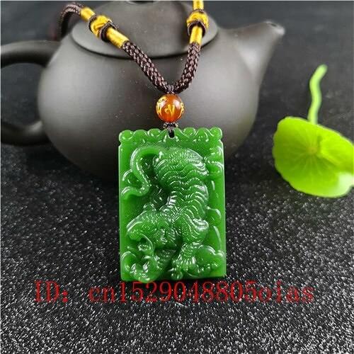 Natural Green Chinese Hetian Jade Tiger Pendant Necklace Fashion Charm Jadeite Jewelry Carved Amulet Gifts for Women Men