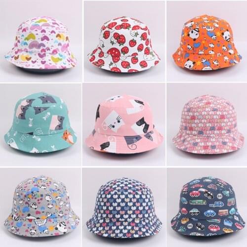 3-6 Years New Kids Summer Hat Animal Car Picture Cotton Linen Bucket Hat For Girls Boys Panama Fold Girls Sun Hat Fisherman Hat
