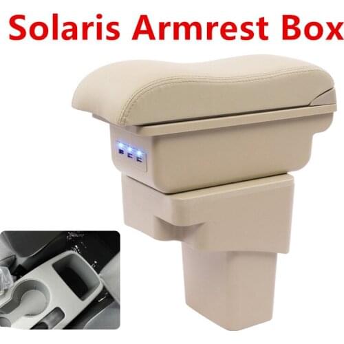 For Hyundai Solaris armrest box central Store content Storage box with cup holder ashtray USB interface