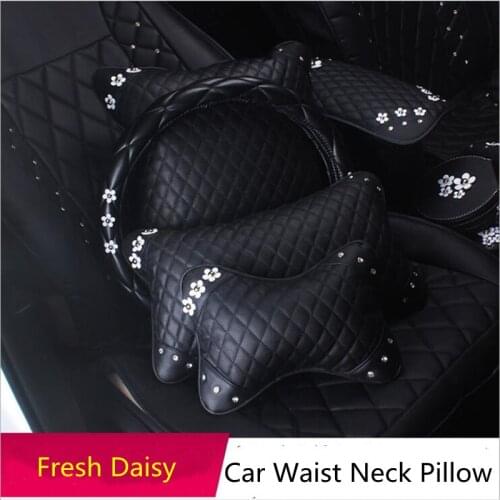 Daisy Series Car Interior Headrest Pillow Lumbar Support Diamond-studded Car Seat Neck Pillow Interior Decoration