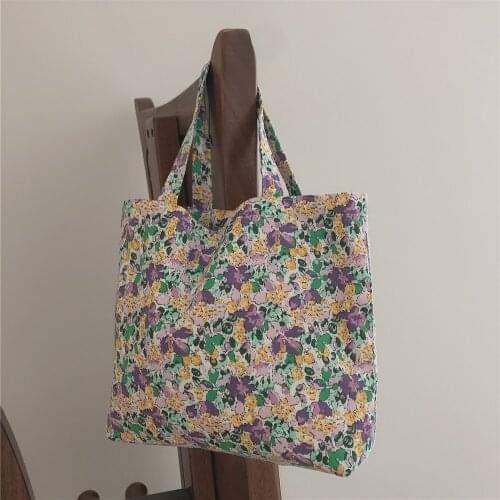 Portable Lunch Bag Cotton Fabric Floral Lunch Bags Women Small Tote Handbag Kids School Lunch Pouch Ladies Casual Little Handbag