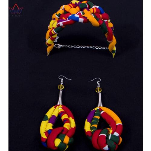 African Print Earrings And Bracelet Set Funky Jewelry Set Ankara Multi Color Braclet&Earrings 2 pcs Accessoires Sets WYB453