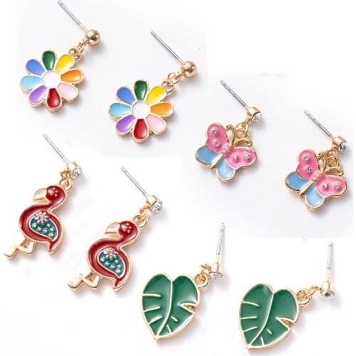 Find Me Cute Enamel Leaf Flower Drop Earrings for Girl Summer Jewelry Creative Small Animals Dangle Earrings Fashion Accessories