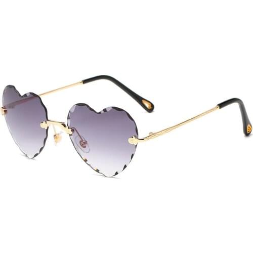 Blue Pink Heart Sunglasses Women Cute Shades Female Metal Rimless Yellow Gray Sun Glasses New Trends 2021Diamond cut UV400