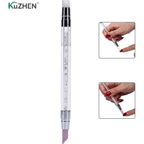 Rhinestone Dual-ended Quartz Cuticle Pusher Remover Pen Handle Silicone Press Scrape Tool Manicure Nail Art Tool