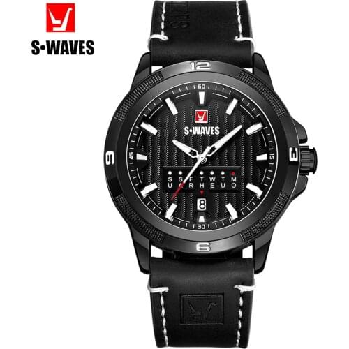 Unique Quartz Wrist Watch Men SWAVES Famous Brand Leather Belt Watch Men Week Luxury Sport Waterproof Montre Homme Dropshipping