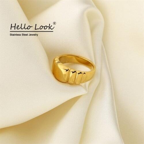 HelloLook Coarse Stripes Twist Vintage Ring French Elegance Stainless Steel 18K Gold Plated