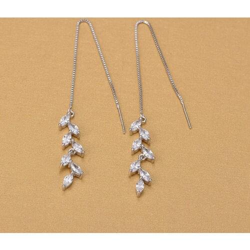 High Quality 925 Sterling Silver Branch Leaves Crystal Earrings Engagement Jewelry 2018 Gifts