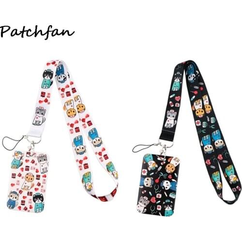 AD716 Patchfan Funny Doctor Nurse Accessories Hard Staff Identification Name Badge ID Card Exhibition Card With Cat Lanyards