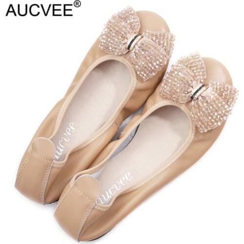 2021 New Spring Women Ballet Flats Shoes Fashion String Bead Women Shoes Slip On Flats Sweet Bow Autumn Female Shoes Cow Leather