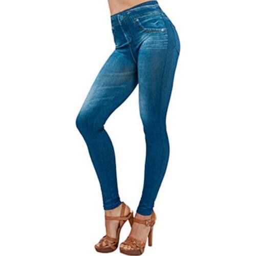 Womens Jeans High Waist Slim Denim Print Stretch Pencil Pants Blue Retro Washed Elastic Skinny Denim Pants Trousers Plus Size