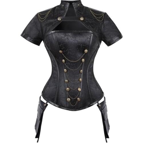 Corselet Corset Steampunk Gothic Cut Out Bustier Vintage Black Red Floral Top for Women Short Sleeve Costume Clothing