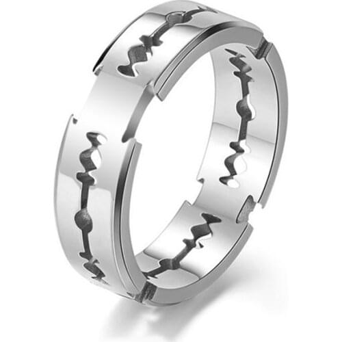 Women Man Razor Blade Shape Jewelry Stainless Steel Hollow Out Wedding Ring Gifts 2019 Anillos Mujer Size 7 8 9 10 11