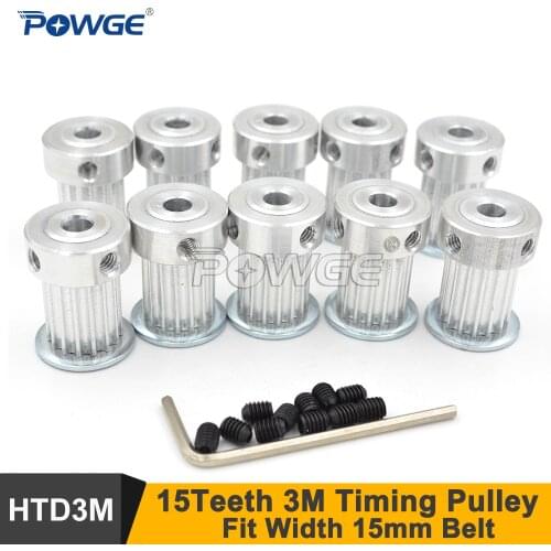 POWGE 10pcs 15 Teeth 3M Timing Pulley Bore 5/6.35/8mm Fit Width 15mm HTD 3M Belt 15T 15Teeth HTD3M Pulley CNC Engraving Machine