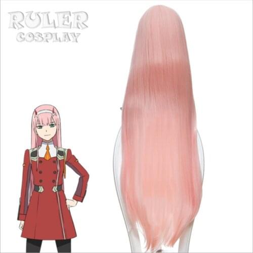 02 Cosplay Wigs DARLING in the FRANXX Zero Two Wigs 100cm Long Pink Synthetic Hair Perucas Cosplay Wig + Wig Cap
