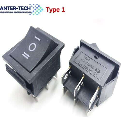 1PCS KCD4 Black Rocker Switch Power Switch ON-OFF-ON 3 Position 6 Pins The arrow is reset 16A 250VAC/ 20A 125VAC