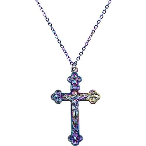 1PC Rainbow Color Alloy Family Tree Eye Cross Charm Stainless Steel Necklaces for Female Best Jewelry Gift